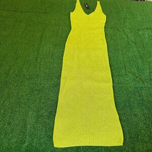 Fashion Nova Knitted Lime Rhinestone V-Neck Shining Loud Maxi-Dress Size XS NWT